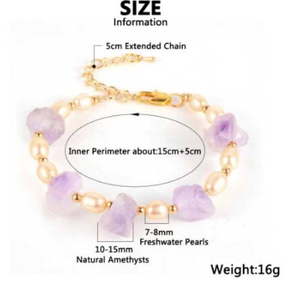 Amethyst & Pink Freshwater Pearl Bracelet – Gold-Plated Clasp – Natural Crystal - Picture 3 of 3